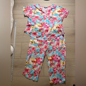 Lauren Ralph Lauren Women's Blue & Pink 2-piece Pajama Set 100% Cotton Size L